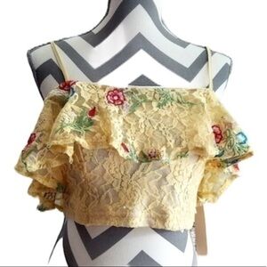 Elli White lace floral crop top NWT
